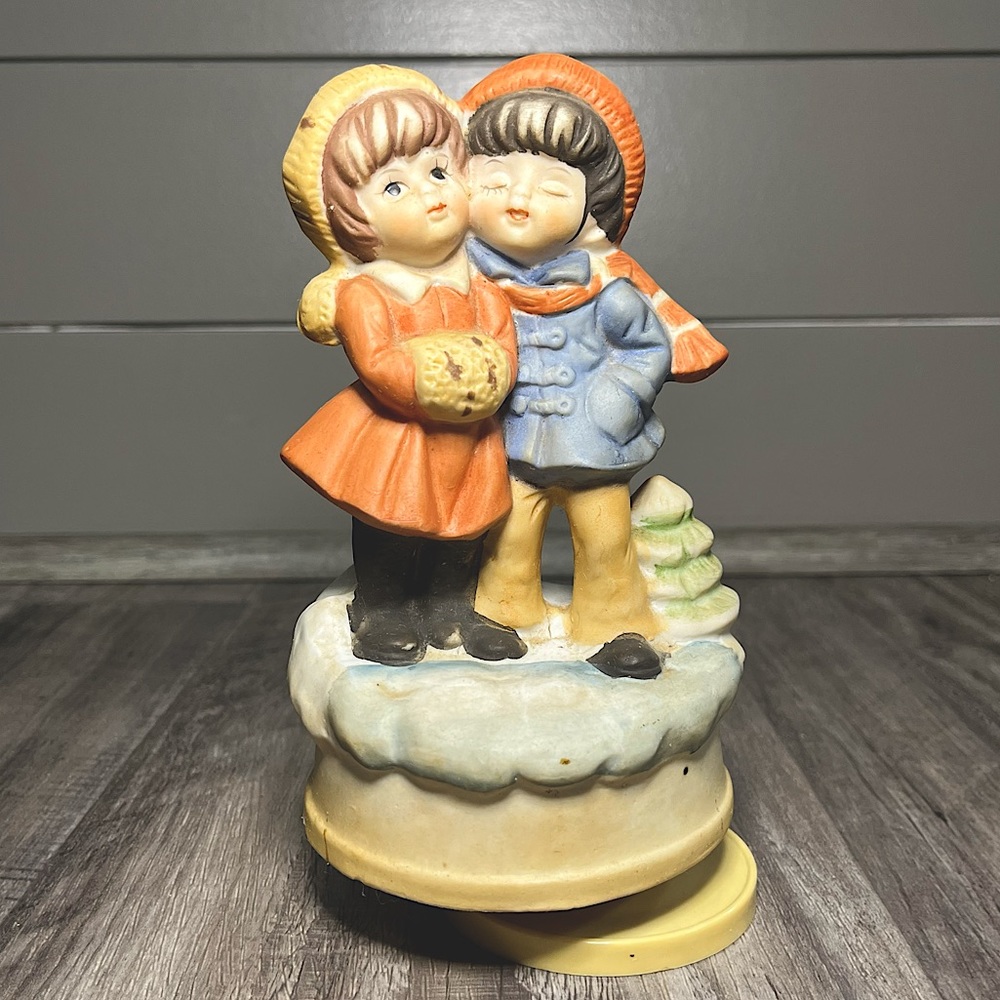 Vintage Girl and Boy Winter Musical Figurine